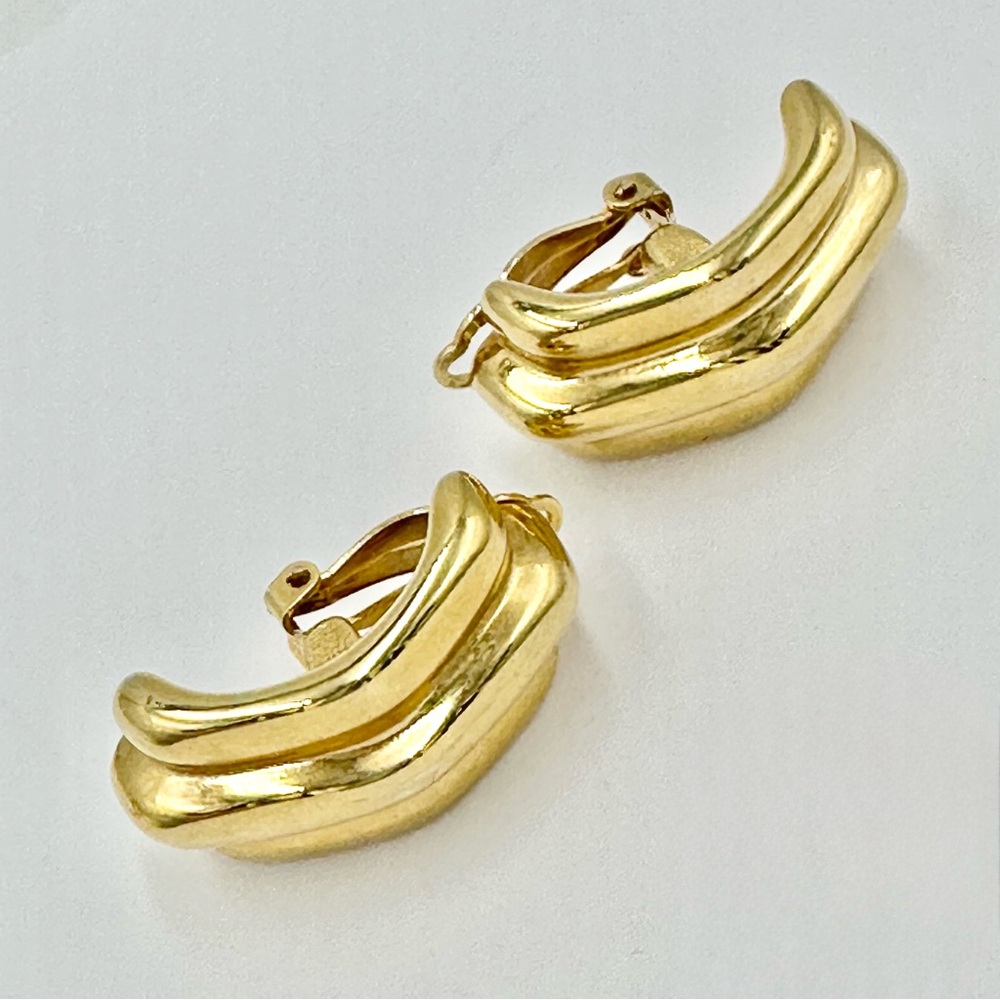 Erwin Pearl Vintage Chunky Gold 80s 90s Half Hoop Clip On Earrings - Picture 5 of 6